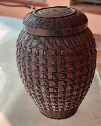 Vaso contenitore con coperchio intreccio in vimini
