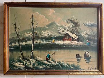 Olio su tela – Paesaggio rurale invernale