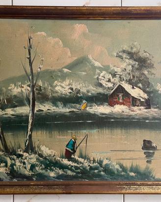 Olio su tela – Paesaggio rurale invernale