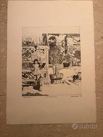 stampa di attilio steffanoni,nel vecchio giardino