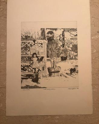 stampa di attilio steffanoni,nel vecchio giardino
