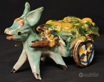 Asino carretto di limoni ceramica vietrese