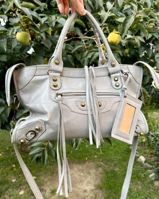 City bag Real Leather light Grey smoke Motorcycle