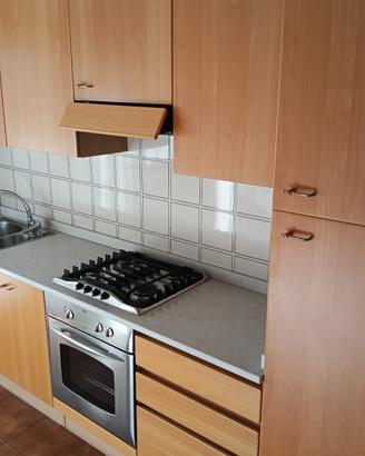 Cucina lineare piano in marmo con elettrodomestici