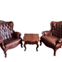 Poltrone vera pelle e tavolino vintage barocco