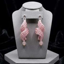 Orecchini Vintage Curl boho chic quarzo rosa