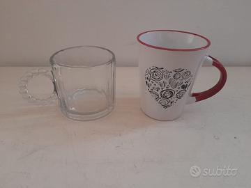 2 tazze: mug in ceramica con cuore e tazza vintage