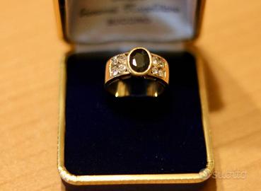 Anello vintage in oro con zaffiro e diamanti
