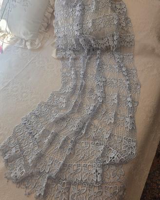  Coppia tende in pizzo macramè celeste regolabili