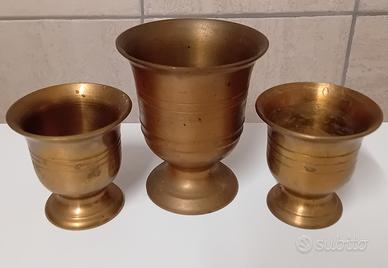 3 vecchi posacenere coppe in ottone vintage 