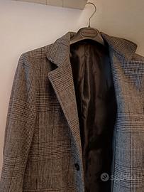 Cappotto lungo invernale grigio quadrettato uomo 