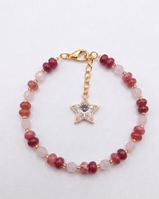 bracciale con pietre dure e pietre di quarzo rosa 