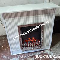 camino stufa elettrica bianco stile cannettato