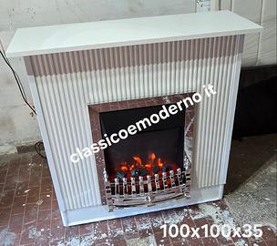 camino stufa elettrica bianco stile cannettato