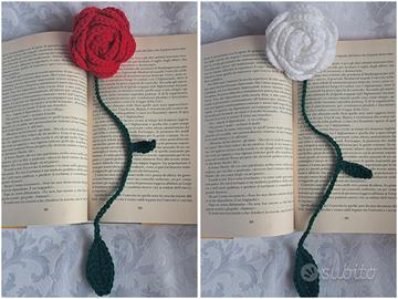 2 segnalibri fiore di rosa di lana 