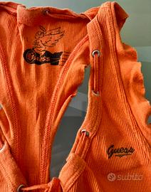🍑 canottiera t-shirt arancione Guess tg S cotone