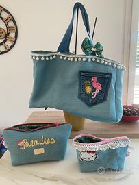 Shopper mare fatta a mano con pochette abbinate