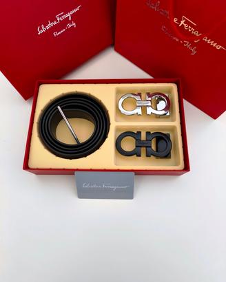 Set cintura Ferragamo fibbie nero e argento nuova