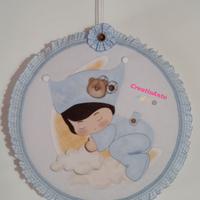 Fiocco nascita bimbo sulla luna telaio legno 