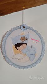 Fiocco nascita bimbo sulla luna telaio legno 