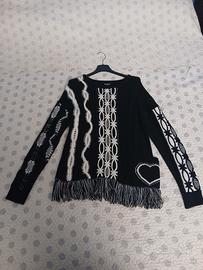 Maglione lungo nero con frange Desigual da donna