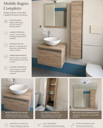 Set mobile bagno sospeso con colonna e specchio