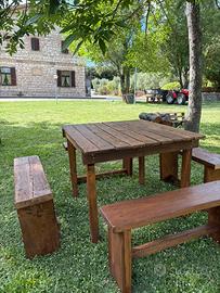 Tavolo Rustico in Legno con 4 Panche RITIRO A MANO