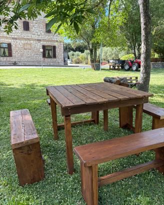 Tavolo Rustico in Legno con 4 Panche RITIRO A MANO