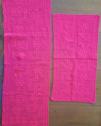 Set 2 centri filet in cotone rosso 