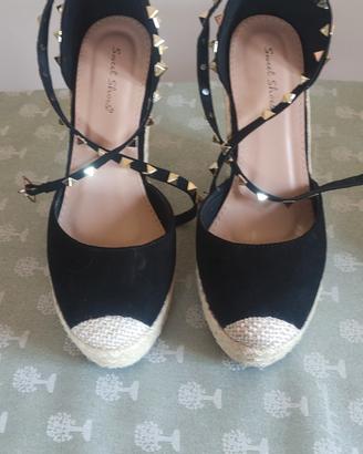 zeppe alte in corda nere con borchie dorate num.38