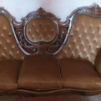 salotto in noce intarsiato e velluto stile impero