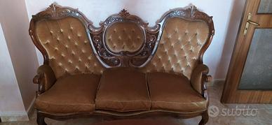 salotto in noce intarsiato e velluto stile impero