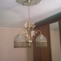 Lampadario vintage in ottone con sfere di vetro