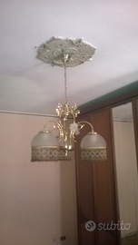 Lampadario vintage in ottone con sfere di vetro