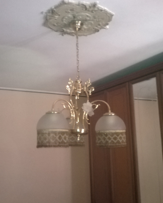 Lampadario vintage in ottone con sfere di vetro