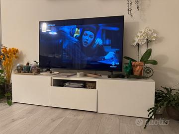 Mobile TV moderno bianco opaco con vetro trasparen