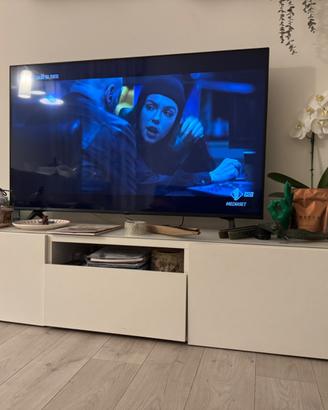 Mobile TV moderno bianco opaco con vetro trasparen