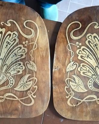 Seduta Legno Intarsiato Stile Liberty Vintage