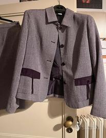 Tailleur spinato bianco e viola scuro taglia 48