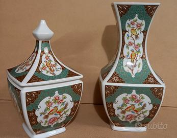 Dittico:vaso e coppa/coperchio,porcellana cinese