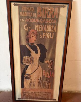 Stampa pubblicitaria birra Menabrea quadro legno