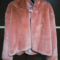 Pelliccia sintetica rosa foderata con cappuccio