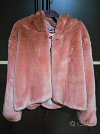 Pelliccia sintetica rosa foderata con cappuccio