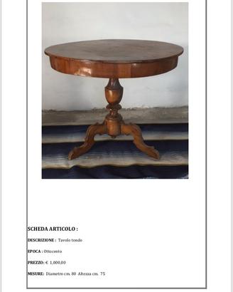 Tavolo tondo '800 in noce antiquariato