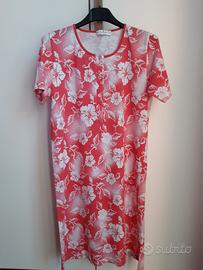 Camicia da notte maniche corte rosa fiori bianchi 