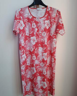 Camicia da notte maniche corte rosa fiori bianchi 