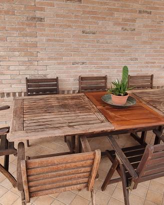set tavolo e 8 sedie in legno massiccio x esterno 