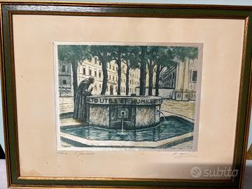 Quadro Milano-Incisione Fontana San Francesco