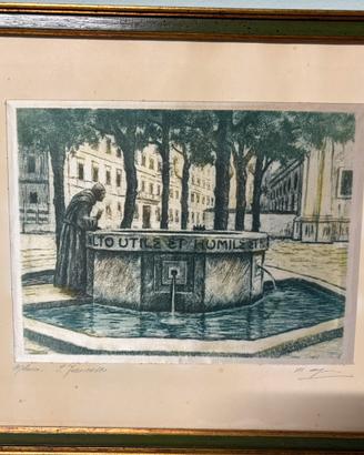 Quadro Milano-Incisione Fontana San Francesco