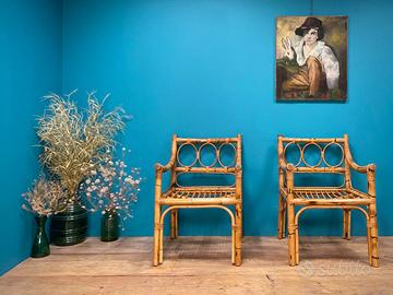 DUE POLTRONE BAMBU' DA GIARDINO ANNI 70 TERRAZZO